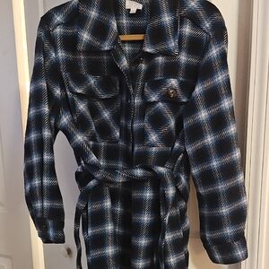 Time and Tru Navy Plaid Utility Jacket